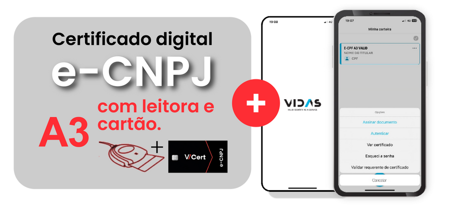 e-CNPJ A3 em Cartão + Leitora - 2 anos e 6 meses + e-CPF Nuvem 4 Meses (Combo)